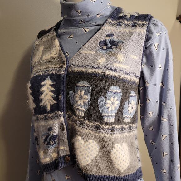 Vntg Christopher & Banks Hand Embroidered Winter Ramie Cotton Sweater Vest Set M - Picture 3 of 16